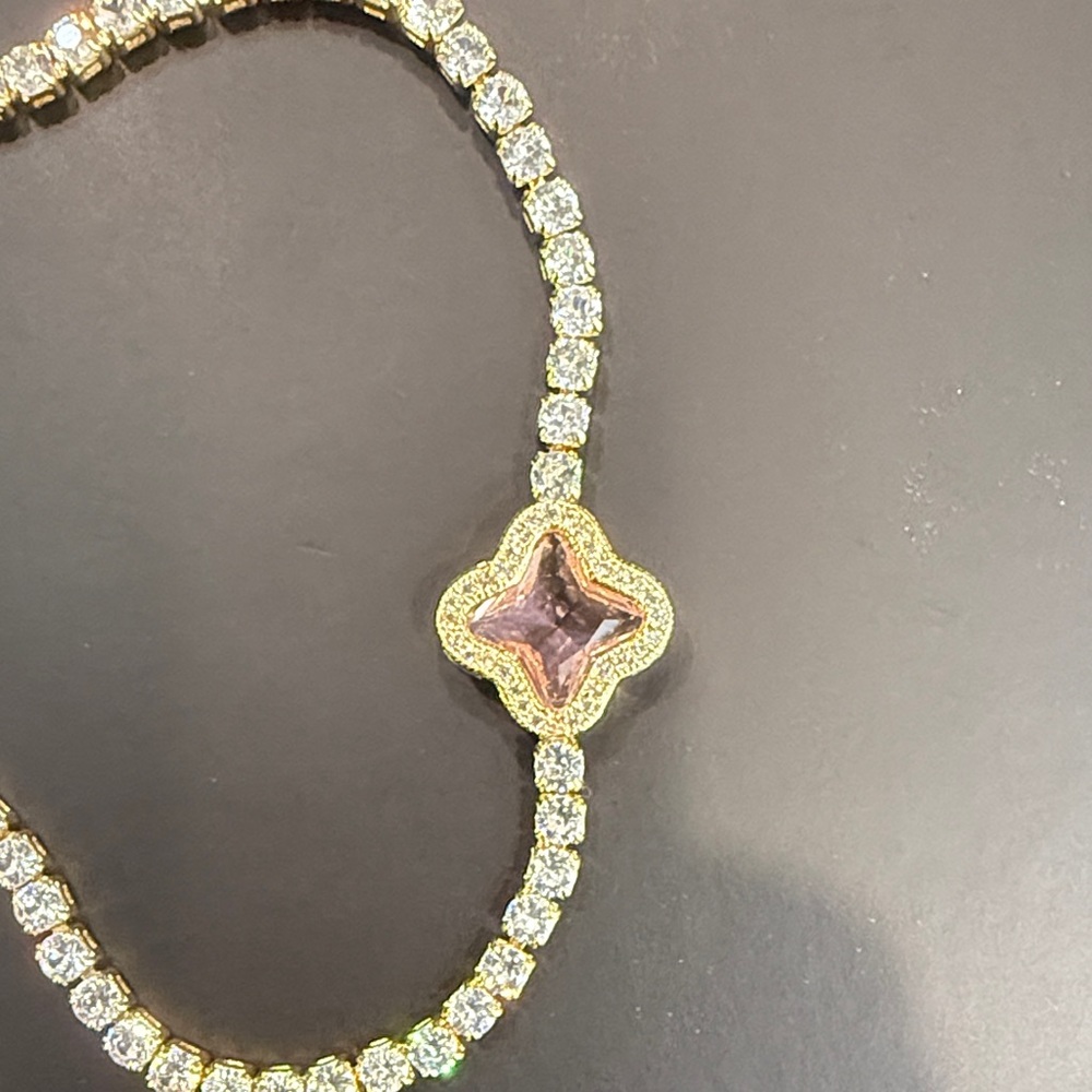 Gold and Silver Women's Bracelet with Pink Accent